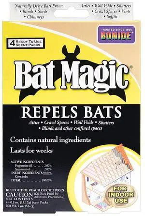 Bat Magic Bat Repellent, Pack of 4 Ready-to-Use Peppermint Oil Scent Packs for Long Lasting Indoor Bat Control Bat Magic Bat Repellent, Pack of 4 Ready-to-Use Peppermint Oil Scent Packs for Long Lasting Indoor Bat Control