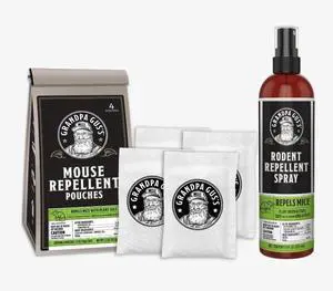 Extra-Strength Mouse Repellent Pouches + Rodent Repellent Spray, Peppermint/Cinnamon, Home/RV, Boat/Car Storage & Machinery, 4 x 1.75 oz Pouches + 1 x 8 oz Spray Extra-Strength Mouse Repellent Pouches + Rodent Repellent Spray, Peppermint/Cinnamon, Home/RV, Boat/Car Storage & Machinery, 4 x 1.75 oz Pouches + 1 x 8 oz Spray