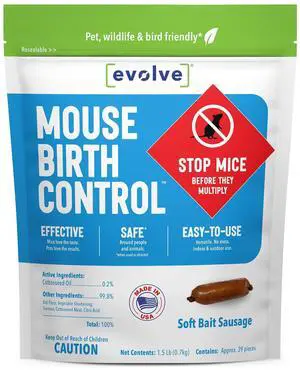 Evolve Mouse Birth Control Soft Bait Sausages 1.5 lbs | Science-Based Mouse Population Control | Non-Lethal, Long-Term Population Management Evolve Mouse Birth Control Soft Bait Sausages 1.5 lbs | Science-Based Mouse Population Control | Non-Lethal, Long-Term Population Management