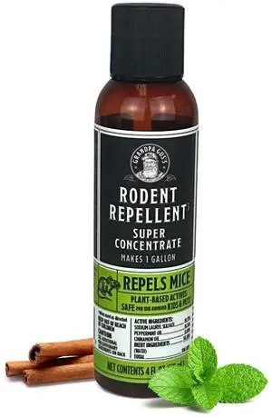 Rodent Repellent Spray Super Concentrate - Peppermint and Cinnamon Oil Spray for Mice - Makes 1 Gallon Plant-Based Mouse Deterrent for Home, Gardens, Garages & Indoor Spaces - 4 Fl Oz Rodent Repellent Spray Super Concentrate - Peppermint and Cinnamon Oil Spray for Mice - Makes 1 Gallon Plant-Based Mouse Deterrent for Home, Gardens, Garages & Indoor Spaces - 4 Fl Oz