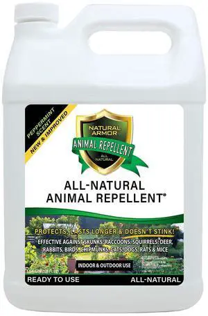 Animal & Rodent Repellent Spray. Repels Skunks, Raccoons, Rats, Mice, Deer Rodents & Critters. Repeller & Deterrent in Powerful Peppermint Formula 128 Fl Oz Gallon Refill RTU Animal & Rodent Repellent Spray. Repels Skunks, Raccoons, Rats, Mice, Deer Rodents & Critters. Repeller & Deterrent in Powerful Peppermint Formula 128 Fl Oz Gallon Refill RTU