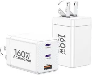 2 Pack USB C Charger Block 160W, 3-Port GaN Super Fast Charger, Dual 65W Type C Charging Block, Foldable QC3.0 Laptop Fast Charging for MacBook, iPhone, Samsung, Galaxy, iPad, Android, White 2 Pack USB C Charger Block 160W, 3-Port GaN Super Fast Charger, Dual 65W Type C Charging Block, Foldable QC3.0 Laptop Fast Charging for MacBook, iPhone, Samsung, Galaxy, iPad, Android, White