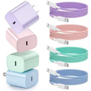 Phone Charger Fast Charging, 4 Pack 20W USB C Wall Charger Block with 6FT Charging Cable Type C Fast Charge Block Compatible with Phone 14/14 Pro Max/13/13 Pro/12/12 Pro/11/11 Pro/XS, Pad and More Phone Charger Fast Charging, 4 Pack 20W USB C Wall Charger Block with 6FT Charging Cable Type C Fast Charge Block Compatible with Phone 14/14 Pro Max/13/13 Pro/12/12 Pro/11/11 Pro/XS, Pad and More