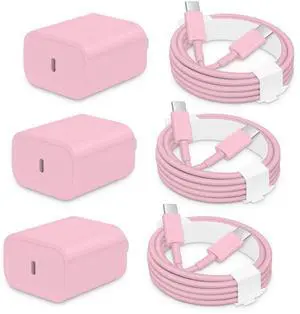 iPhone 17/16/15 Charger Fast Charging 3 Pack USBC Charger Block with 6 FT Type C Charger Fast Charging Cord Compatible with iPhone 17/17 Plus/17/16/15 Pro Max/16/16 Plus/15/iPad Pro-Pink iPhone 17/16/15 Charger Fast Charging 3 Pack USBC Charger Block with 6 FT Type C Charger Fast Charging Cord Compatible with iPhone 17/17 Plus/17/16/15 Pro Max/16/16 Plus/15/iPad Pro-Pink