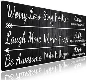 Stay Positive Work Hard Large Mouse Pad, Rustic Black Wood Grain Desk Mat Stay Positive Work Hard Large Mouse Pad, Rustic Black Wood Grain Desk Mat