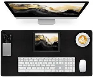 Leather Desk Pad Mat, Non-Slip Black Desk Mat, Large Mouse Pad for Desk, Waterproof Desk Computer Mat Desktop Protector for Office/Home, 23.6" x 13.7" Leather Desk Pad Mat, Non-Slip Black Desk Mat, Large Mouse Pad for Desk, Waterproof Desk Computer Mat Desktop Protector for Office/Home, 23.6" x 13.7"