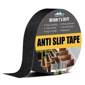 Heavy Duty Anti Slip Tape 80 Grit Non Slip for Stairs Outdoor/Indoor, Waterproof High Traction Stairs Non Skid Treads, Durable Triple Layer Adhesive - Black (1 Inch x 20 Feet) Heavy Duty Anti Slip Tape 80 Grit Non Slip for Stairs Outdoor/Indoor, Waterproof High Traction Stairs Non Skid Treads, Durable Triple Layer Adhesive - Black (1 Inch x 20 Feet)