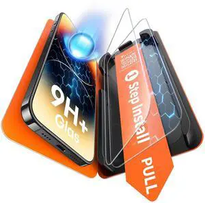 Pack for iPhone 14 Pro Max Screen Protector, 1-Step Install, Auto Dust Removal, Full Coverage 9H+ Military-Grade Tempered Glass, Anti-Scratch, Bubble-Free & Ultra Clear Pack for iPhone 14 Pro Max Screen Protector, 1-Step Install, Auto Dust Removal, Full Coverage 9H+ Military-Grade Tempered Glass, Anti-Scratch, Bubble-Free & Ultra Clear