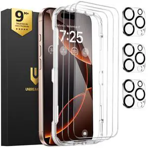 iPhone 16 Pro Max Screen Protector 3-Pack, Upgraded Dual-Tempered Glass + 3 Camera Lens Protectors, Military-Grade 9H Hardness, HD Clarity, Anti-Fingerprint, Case Friendly, 6.9 Inch iPhone 16 Pro Max Screen Protector 3-Pack, Upgraded Dual-Tempered Glass + 3 Camera Lens Protectors, Military-Grade 9H Hardness, HD Clarity, Anti-Fingerprint, Case Friendly, 6.9 Inch