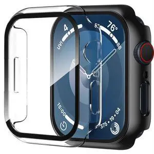 Pack Case Compatible with Apple Watch Series 9/8/7 45mm with Tempered Glass Screen Protector, Hard PC Case Overall Protective Cover- 1 Black + 1 Transparent Pack Case Compatible with Apple Watch Series 9/8/7 45mm with Tempered Glass Screen Protector, Hard PC Case Overall Protective Cover- 1 Black + 1 Transparent