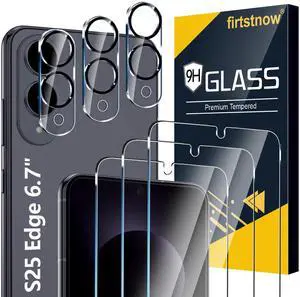 Pack for Samsung Galaxy S25 Edge Screen Protector Tempered Glass + 3 Pack Camera Lens Protector, Military Grade Shatterproof, 9H Hardness, Fingerprint Unlock, Case Friendly 6.7 Inch Pack for Samsung Galaxy S25 Edge Screen Protector Tempered Glass + 3 Pack Camera Lens Protector, Military Grade Shatterproof, 9H Hardness, Fingerprint Unlock, Case Friendly 6.7 Inch