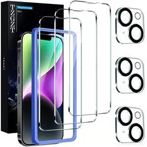 Pack Screen Protectors for iPhone 14, 9H Tempered Glass, Military Grade Shatterproof, HD Clear, Bubble Free, Easy Installation, Case Friendly, with Camera Lens Protectors Included Pack Screen Protectors for iPhone 14, 9H Tempered Glass, Military Grade Shatterproof, HD Clear, Bubble Free, Easy Installation, Case Friendly, with Camera Lens Protectors Included