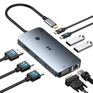 USB C Docking Station Dual Monitor Adapter, Selore Laptop Docking Station 3 Monitors Quad Display with 2 HDMI, DP, VGA, Ethernet, 3 USB A&C 3.0, 100W PD, USB C Hub Dongle for DELL, HP and More USB C Docking Station Dual Monitor Adapter, Selore Laptop Docking Station 3 Monitors Quad Display with 2 HDMI, DP, VGA, Ethernet, 3 USB A&C 3.0, 100W PD, USB C Hub Dongle for DELL, HP and More