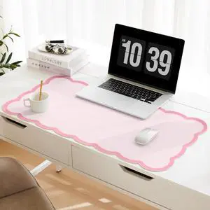 Scalloped Desk Mat, 31.5" x 15.7" Large Cute Aesthetic Desk Accessories, PU Leather Computer Laptop Desk Mouse Keyboard Pad, Desk Writing Mat for Vanity/Work/Home Decor (Pink, 31.5" x 15.7") Scalloped Desk Mat, 31.5" x 15.7" Large Cute Aesthetic Desk Accessories, PU Leather Computer Laptop Desk Mouse Keyboard Pad, Desk Writing Mat for Vanity/Work/Home Decor (Pink, 31.5" x 15.7")