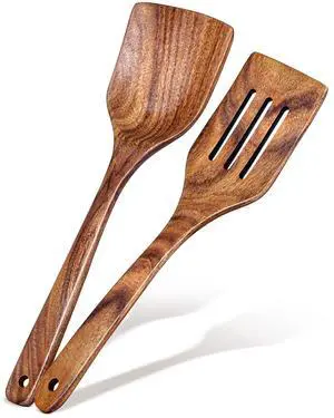 2Pcs Wooden Spatula, Acacia Solid & Slotted Turner Spatula Set, Long Handle Flat Frying Spatulas, Ideal Kitchen Gift for Mother and Grandma, Kitchen Utensils Set for Cooking, Frying, Baking 2Pcs Wooden Spatula, Acacia Solid & Slotted Turner Spatula Set, Long Handle Flat Frying Spatulas, Ideal Kitchen Gift for Mother and Grandma, Kitchen Utensils Set for Cooking, Frying, Baking