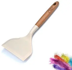 Wide silicone spatula tamagoyaki shovel turner for Omelette pan pancakes, eggs, fish, steak and pizza, Nonstick cookware, Wooden handle (White) Wide silicone spatula tamagoyaki shovel turner for Omelette pan pancakes, eggs, fish, steak and pizza, Nonstick cookware, Wooden handle (White)