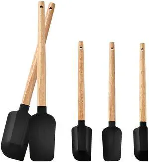 Piece Silicone Spatula Set with Wooden Handle, High Heat Resistant Non Stick Kitchen Spatulas, BPA-Free Food Grade Silicone Utensils for Cooking Baking Mixing Jar Scraping, Black Piece Silicone Spatula Set with Wooden Handle, High Heat Resistant Non Stick Kitchen Spatulas, BPA-Free Food Grade Silicone Utensils for Cooking Baking Mixing Jar Scraping, Black
