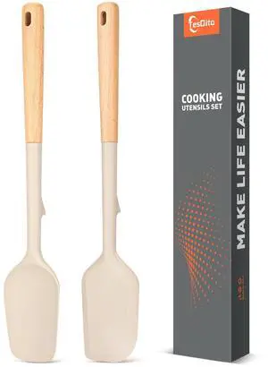 Large Silicone Rubber Spatula Scrapers 14" with Long Wood Handle, Heat Resistant, Essential Baking Tools for Mixing, Stirring, Scraping, Spreading for Nonstick Cookwares, Pack of 2 (Khaki) Large Silicone Rubber Spatula Scrapers 14" with Long Wood Handle, Heat Resistant, Essential Baking Tools for Mixing, Stirring, Scraping, Spreading for Nonstick Cookwares, Pack of 2 (Khaki)