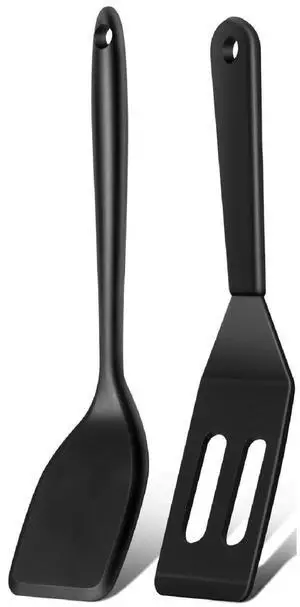 Mini Serving Spatula 2pcs set, Silicone Serve Turner Heat-Resistant Cookie Slotted Spatula, For Kitchen Cooking. (Black) Mini Serving Spatula 2pcs set, Silicone Serve Turner Heat-Resistant Cookie Slotted Spatula, For Kitchen Cooking. (Black)