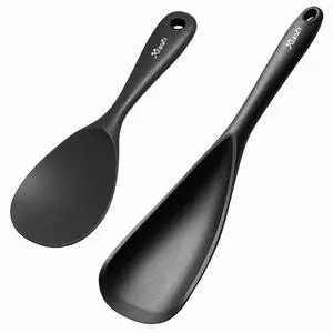 Spoon and Rice Scooper Set for Nonstick Cookwares, Heat Resistant- Seamless Design, Great for Cooking, Serving, Mixing, Scoop, and Scrape,2 Pack, Black Spoon and Rice Scooper Set for Nonstick Cookwares, Heat Resistant- Seamless Design, Great for Cooking, Serving, Mixing, Scoop, and Scrape,2 Pack, Black