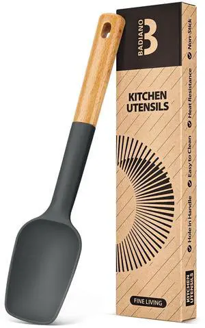 Silicone Spoon Spatula, Great For Scraping Bowls And Scooping Batter, Sturdy Bpa-Free Matte Silicone, Wooden Handle Rubber Spatula For Nonstick Cookwares (GREY) Silicone Spoon Spatula, Great For Scraping Bowls And Scooping Batter, Sturdy Bpa-Free Matte Silicone, Wooden Handle Rubber Spatula For Nonstick Cookwares (GREY)