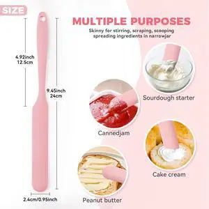 Silicone Jar Spatula Set of 4, Long Handle Skinny Spatula and Spurtle for Sourdough Starter, Flexible Jar Scraper for Peanut Butter, Jam, Icing, Cream with No Batter Left Behind (4, Pink) Silicone Jar Spatula Set of 4, Long Handle Skinny Spatula and Spurtle for Sourdough Starter, Flexible Jar Scraper for Peanut Butter, Jam, Icing, Cream with No Batter Left Behind (4, Pink)