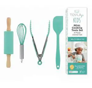 Kids Cooking Utensils Set - 4-Piece Kids Kitchen Tools - Safe Baking Set - Food Grade Toddler Chef Supplies - Gender Neutral Silicone Cookware Kit with Spatula Whisk Tongs Rolling Pin Kids Cooking Utensils Set - 4-Piece Kids Kitchen Tools - Safe Baking Set - Food Grade Toddler Chef Supplies - Gender Neutral Silicone Cookware Kit with Spatula Whisk Tongs Rolling Pin