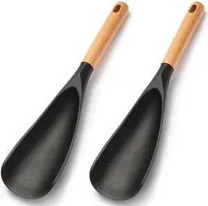 2 PackSilicone Cooking Spoon for Nonstick Cookware - Wooden Handle Kitchen Spoon for Mixing, Flipping, Scraping & Serving - Heat-Resistant Spatula for Baking, Stirring (11.4'' Black 2-Pcs) 2 PackSilicone Cooking Spoon for Nonstick Cookware - Wooden Handle Kitchen Spoon for Mixing, Flipping, Scraping & Serving - Heat-Resistant Spatula for Baking, Stirring (11.4'' Black 2-Pcs)