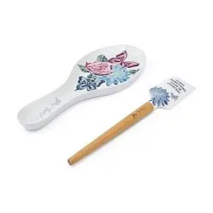 Spatula and Spoon Rest Set - Rose Kitchen Utensils with Floral and Butterfly Pattern Design - Heat Resistant Silicone Cooking Tools - 2 Piece Baking Essentials Set Spatula and Spoon Rest Set - Rose Kitchen Utensils with Floral and Butterfly Pattern Design - Heat Resistant Silicone Cooking Tools - 2 Piece Baking Essentials Set