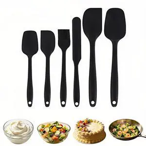 6-Piece Silicone Spatula Set, Heat Resistant Up to 230°C, Non-Scratch Non-Stick Cookware, Seamless One-Piece Design,with Pastry Brush for Baking Cooking Mixing (Black) 6-Piece Silicone Spatula Set, Heat Resistant Up to 230°C, Non-Scratch Non-Stick Cookware, Seamless One-Piece Design,with Pastry Brush for Baking Cooking Mixing (Black)