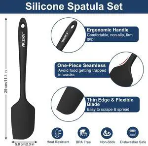 Pcs Silicone Spatula Set, 11.4 In, 600°F Heat Resistant Rubber Spatulas for Baking, Cooking & Mixing, Flexible and Non-Stick Kitchen Utensils, Seamless & Dishwasher Safe (Black) Pcs Silicone Spatula Set, 11.4 In, 600°F Heat Resistant Rubber Spatulas for Baking, Cooking & Mixing, Flexible and Non-Stick Kitchen Utensils, Seamless & Dishwasher Safe (Black)