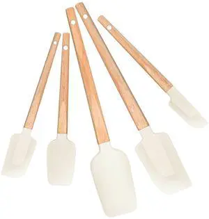 Silicone Spatula Set 5-Piece, Food Grade Heat Resistant 600°F, Wooden Handle Kitchen Utensils for Non-Stick Cookware, BPA Free Baking & Cooking Scraper Set (White) Silicone Spatula Set 5-Piece, Food Grade Heat Resistant 600°F, Wooden Handle Kitchen Utensils for Non-Stick Cookware, BPA Free Baking & Cooking Scraper Set (White)