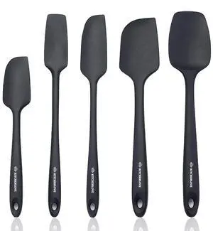 Premium 600°F Heat Resistant 5 Piece Silicone Spatula Set for Baking, Cooking, Mixing - Non-Stick with High Grade S-Iron Steel Core - One Piece Seamless Design - BPA Free (Black) Premium 600°F Heat Resistant 5 Piece Silicone Spatula Set for Baking, Cooking, Mixing - Non-Stick with High Grade S-Iron Steel Core - One Piece Seamless Design - BPA Free (Black)