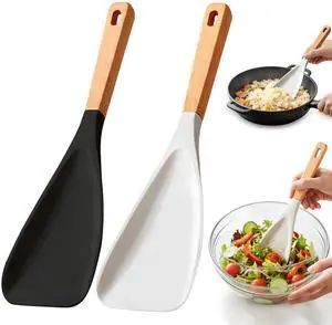 2 Pcs Silicone Spatula Cooking Spoon with Wood Handle, Great for Cooking and Serving Sturdy BPA-Free Matte Silicone for Cooking, Serving, Baking, Mixing, Stirring, Scoop, Scrape 2 Pcs Silicone Spatula Cooking Spoon with Wood Handle, Great for Cooking and Serving Sturdy BPA-Free Matte Silicone for Cooking, Serving, Baking, Mixing, Stirring, Scoop, Scrape