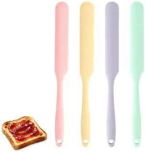 4 Pcs Silicone Jar Spatula, Long Handle Skinny Spatula Scraper for Jars & Bottles, Heat Resistant Small Spatulas Set for Kitchen Baking Sourdough Cake Makeup Essentials, Pink+Yellow+Light Green+Purple 4 Pcs Silicone Jar Spatula, Long Handle Skinny Spatula Scraper for Jars & Bottles, Heat Resistant Small Spatulas Set for Kitchen Baking Sourdough Cake Makeup Essentials, Pink+Yellow+Light Green+Purple