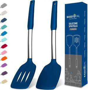 Silicone Spatula Set - Turner Spatulas Silicone Heat Resistant 600°F - Slotted & Solid Spatula for Cooking Fish, Eggs, Pancakes Flipper Spatulas for kitchen use Royal Blue Silicone Spatula Set - Turner Spatulas Silicone Heat Resistant 600°F - Slotted & Solid Spatula for Cooking Fish, Eggs, Pancakes Flipper Spatulas for kitchen use Royal Blue