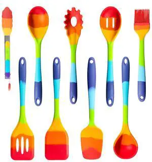 9-Piece Rainbow Silicone Spatula Set with Tongs Multicolor Heat-Resistant Cooking Utensils for Nonstick Cookware Flexible Turner, Spoon, Spatula, Brush, FDA Safe 9-Piece Rainbow Silicone Spatula Set with Tongs Multicolor Heat-Resistant Cooking Utensils for Nonstick Cookware Flexible Turner, Spoon, Spatula, Brush, FDA Safe