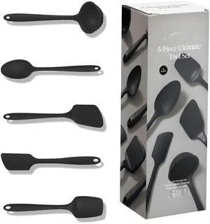 Get It Right 5-Piece Silicone Ultimate Kitchen Utensils Set - Ladle, Spatula, Flip, Spoon & Spoonula - Non-Toxic Cooking Utensils for Nonstick Cookware, Cooking and Baking - Black Get It Right 5-Piece Silicone Ultimate Kitchen Utensils Set - Ladle, Spatula, Flip, Spoon & Spoonula - Non-Toxic Cooking Utensils for Nonstick Cookware, Cooking and Baking - Black