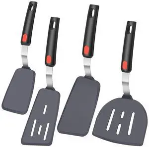 4Pcs Spatula Silicone Heat Resistant Flexible Rubber Silicone Spatulas for Nonstick Cookware, Burger Pancake Spatula Turner Large Spatulas Set for Cooking Kitchen Utensils Set Black 4Pcs Spatula Silicone Heat Resistant Flexible Rubber Silicone Spatulas for Nonstick Cookware, Burger Pancake Spatula Turner Large Spatulas Set for Cooking Kitchen Utensils Set Black