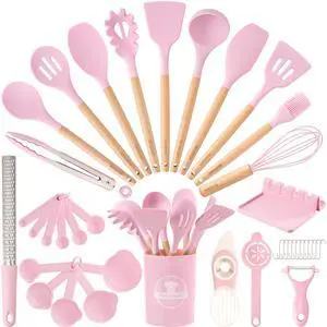 Kitchen Utensils set, 39 PCS Silicone Cooking Utensils Set with Wooden Handle, 446°F Heat Resistant Food Grade Utensil Sets, BPA Free Kitchen Gadgets Tools Set for Nonstick Cookware (Pink) Kitchen Utensils set, 39 PCS Silicone Cooking Utensils Set with Wooden Handle, 446°F Heat Resistant Food Grade Utensil Sets, BPA Free Kitchen Gadgets Tools Set for Nonstick Cookware (Pink)