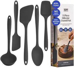 Silicone Kitchen Utensils Set, Non-Toxic Cooking Utensils for Cooking and Baking, Heat Resistant, Food Grade, Dishwasher Safe Rubber Spatula, Ladle, Spoon - Charcoal Silicone Kitchen Utensils Set, Non-Toxic Cooking Utensils for Cooking and Baking, Heat Resistant, Food Grade, Dishwasher Safe Rubber Spatula, Ladle, Spoon - Charcoal