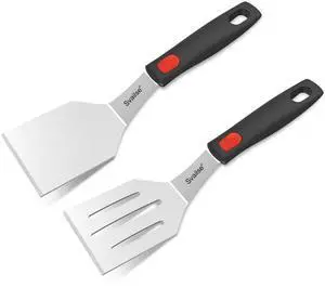 2Pcs Stainless Steel Spatula Set, Metal Turners for Kitchen Use, Metal Cooking Utensils for Cast Iron Skillet with Silicone Handle, Spatula Flipper for Frying Egg, Brownie, Cookies or Pancake 2Pcs Stainless Steel Spatula Set, Metal Turners for Kitchen Use, Metal Cooking Utensils for Cast Iron Skillet with Silicone Handle, Spatula Flipper for Frying Egg, Brownie, Cookies or Pancake