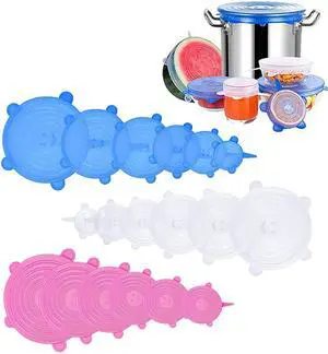 Silicone Stretch Lids, 18 Pack Reusable Silicone Lids, Silicone Bowl Covers, 6 Sizes Silicone Covers Apply to Food Container, for Freezer & Microwave Silicone Stretch Lids, 18 Pack Reusable Silicone Lids, Silicone Bowl Covers, 6 Sizes Silicone Covers Apply to Food Container, for Freezer & Microwave