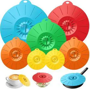 7 Pack Silicone Lids Microwave Splatter Cover, 5 Sizes Reusable Heat Resistant Suction Lids for Bowls Plates Pots Pans Oven Fridge, BPA Free, Ideal Mother's Gift 7 Pack Silicone Lids Microwave Splatter Cover, 5 Sizes Reusable Heat Resistant Suction Lids for Bowls Plates Pots Pans Oven Fridge, BPA Free, Ideal Mother's Gift