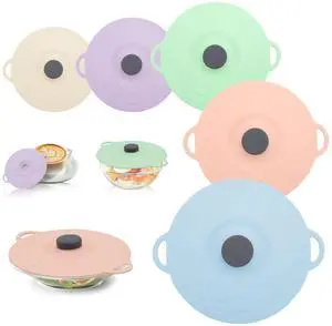 5 Pack Silicone Food Storage Lids, Silicone Bowl Lid Set,Microwave Splatter Cover, 5 Sizes Reusable Heat Resistant Suction Lids Fits, for cups, bowls, plates, pots, pans, refrigerators, etc. 5 Pack Silicone Food Storage Lids, Silicone Bowl Lid Set,Microwave Splatter Cover, 5 Sizes Reusable Heat Resistant Suction Lids Fits, for cups, bowls, plates, pots, pans, refrigerators, etc.