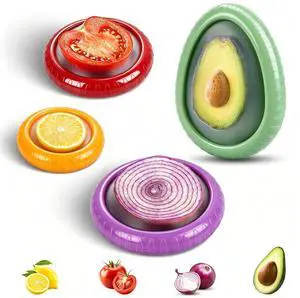 Avocado Saver Set of 4 Stretch Silicone & Plastic Food Storage Pods, Reusable Leak-Proof Produce Containers for Fridge, Keep Onion Lemon Tomato Vegetable Fresh Avocado Saver Set of 4 Stretch Silicone & Plastic Food Storage Pods, Reusable Leak-Proof Produce Containers for Fridge, Keep Onion Lemon Tomato Vegetable Fresh