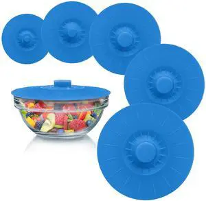 Silicone Bowl Lids Blue Set of 5 Reusable Suction Seal Covers for Bowls, Pots, Cups. Food Safe. Natural grip, interlocking handles for easy use and storage. Silicone Bowl Lids Blue Set of 5 Reusable Suction Seal Covers for Bowls, Pots, Cups. Food Safe. Natural grip, interlocking handles for easy use and storage.