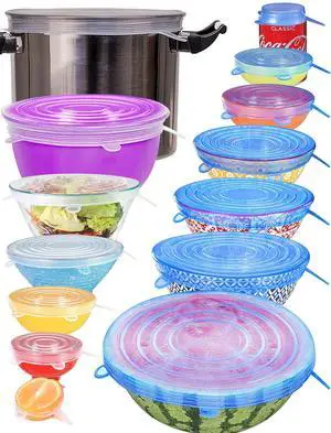 Silicone Stretch Lids 14 Pack Include 2Pcs Size up to 9.8'' Diameter,Reusable Durable Food Storage Covers for Bowl,7 Different Sizes to Meet 2.6"-9.8''Dia Containers,Dishwasher & Freezer Safe Silicone Stretch Lids 14 Pack Include 2Pcs Size up to 9.8'' Diameter,Reusable Durable Food Storage Covers for Bowl,7 Different Sizes to Meet 2.6"-9.8''Dia Containers,Dishwasher & Freezer Safe