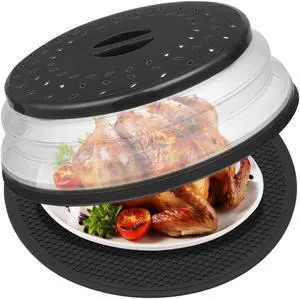 Microwave food Cover & Mat,Large Vented Collapsible Splatter Guard dish Plate lid & Silicone Round Kitchen mat Microwave food Cover & Mat,Large Vented Collapsible Splatter Guard dish Plate lid & Silicone Round Kitchen mat