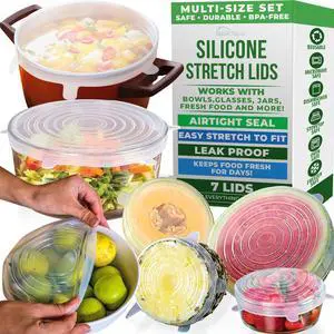 Reusable Silicone Stretch Lids for Food Storage in Fridge - Elastic Heat-Resistant Bowl Covers, Cups, Cans, Jars - Universal Food Grade Lid for Round and Rectangle Containers - Dishwasher Safe -7 Pack Reusable Silicone Stretch Lids for Food Storage in Fridge - Elastic Heat-Resistant Bowl Covers, Cups, Cans, Jars - Universal Food Grade Lid for Round and Rectangle Containers - Dishwasher Safe -7 Pack